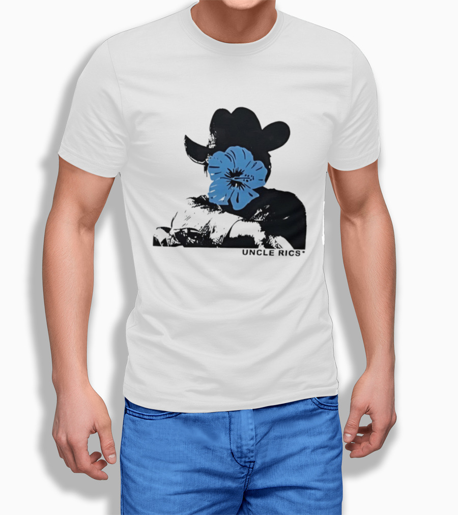 Andy Warhol Uncle Rics Blue Flower Cowboy Hat T-Shirt