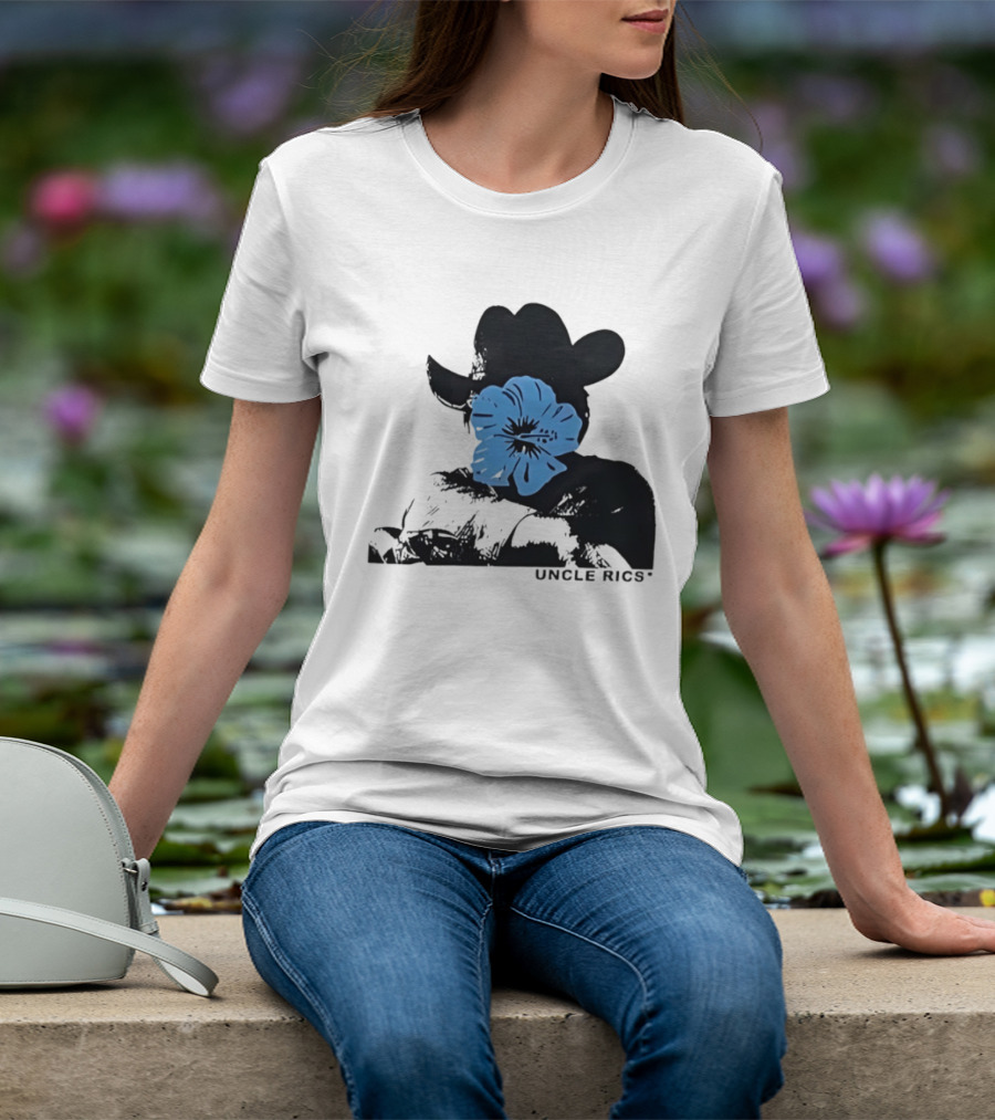Andy Warhol Uncle Rics Blue Flower Cowboy Hat T-Shirt