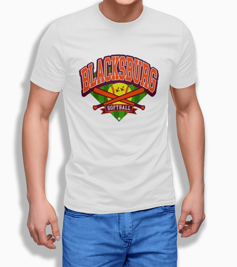 Blacksburg Softball Team Virginia Club Baseball Bat Crossed T-Shirt