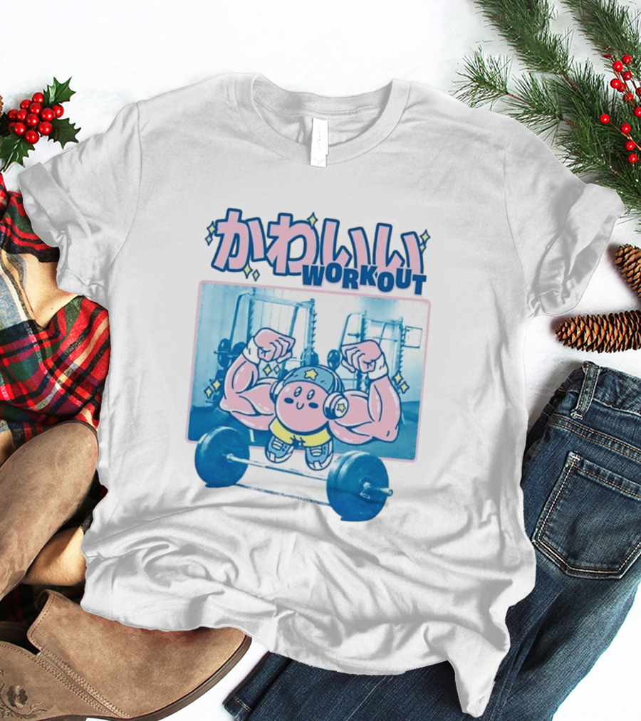 Kawaii Workout Kirby Barbell Gym Motivation T-Shirt