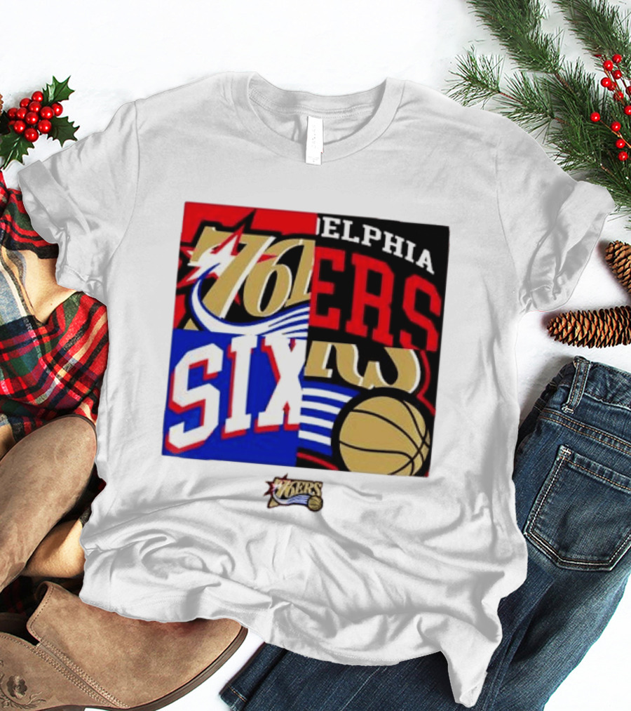 Philadelphia 76ers Vintage Block Logo Compilation NBA Basketball Fan Merch T-Shirt