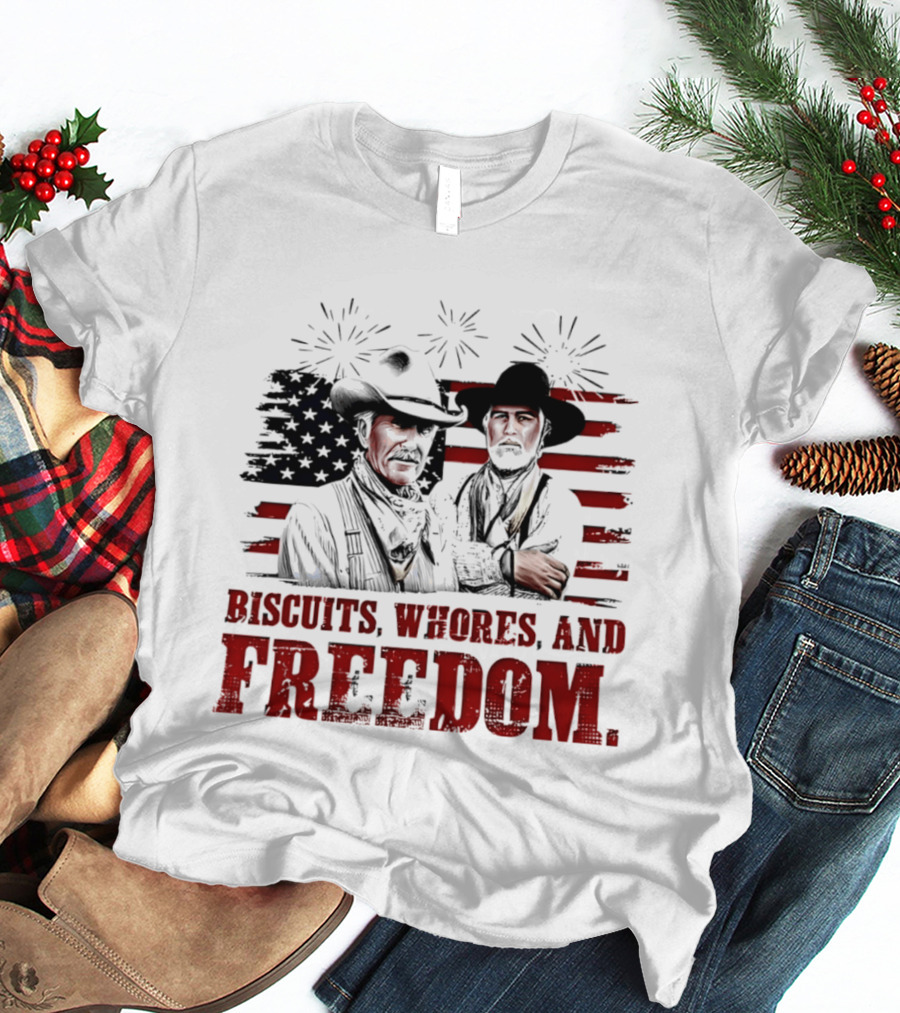 Biscuits Whores And Freedom American Flag Cowboys T-Shirt
