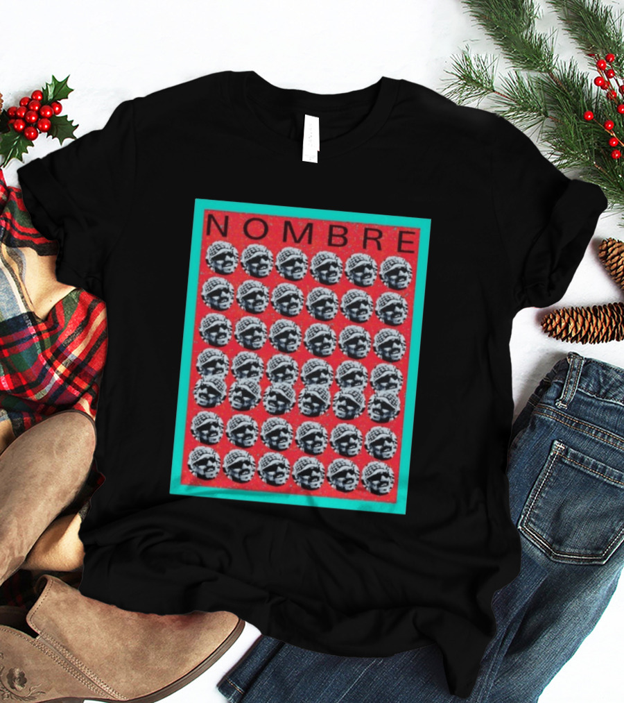 NOMBRE Repeating Pattern Red Teal T-Shirt