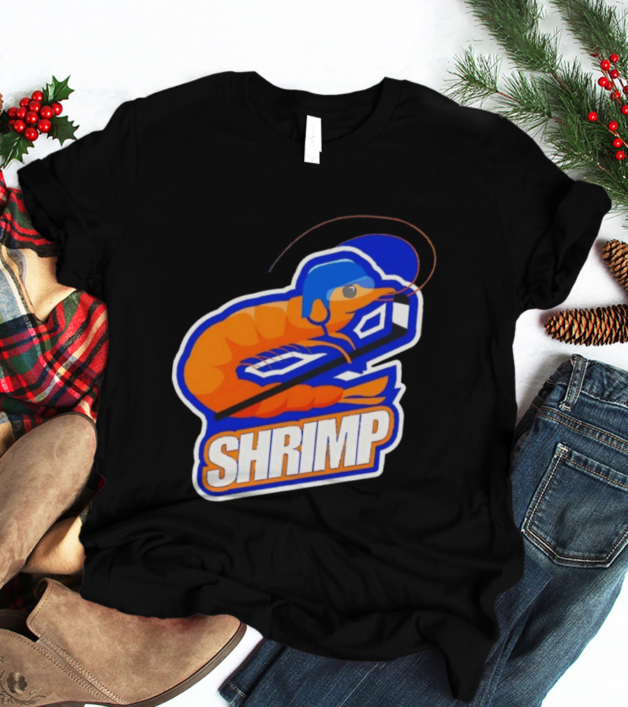 San Jose Shrimp Hockey Team Logo With Hockey Stick And Helmet T-Shirt