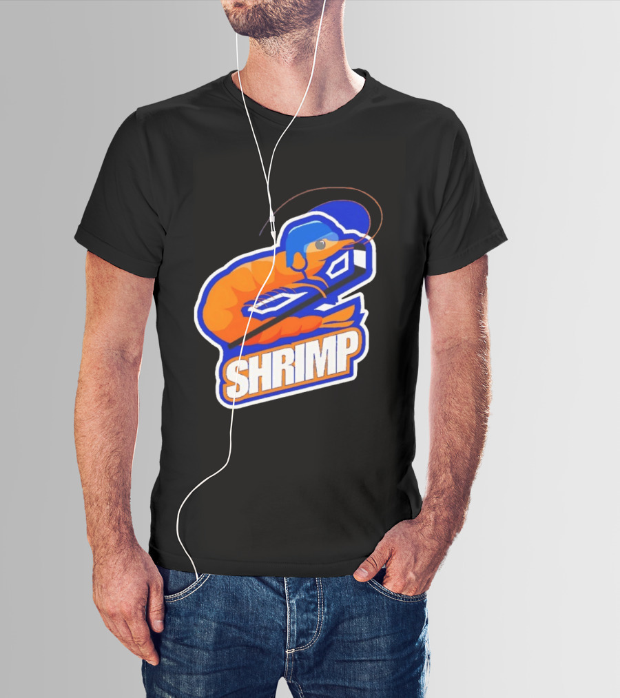 San Jose Shrimp Hockey Team Logo With Hockey Stick And Helmet T-Shirt