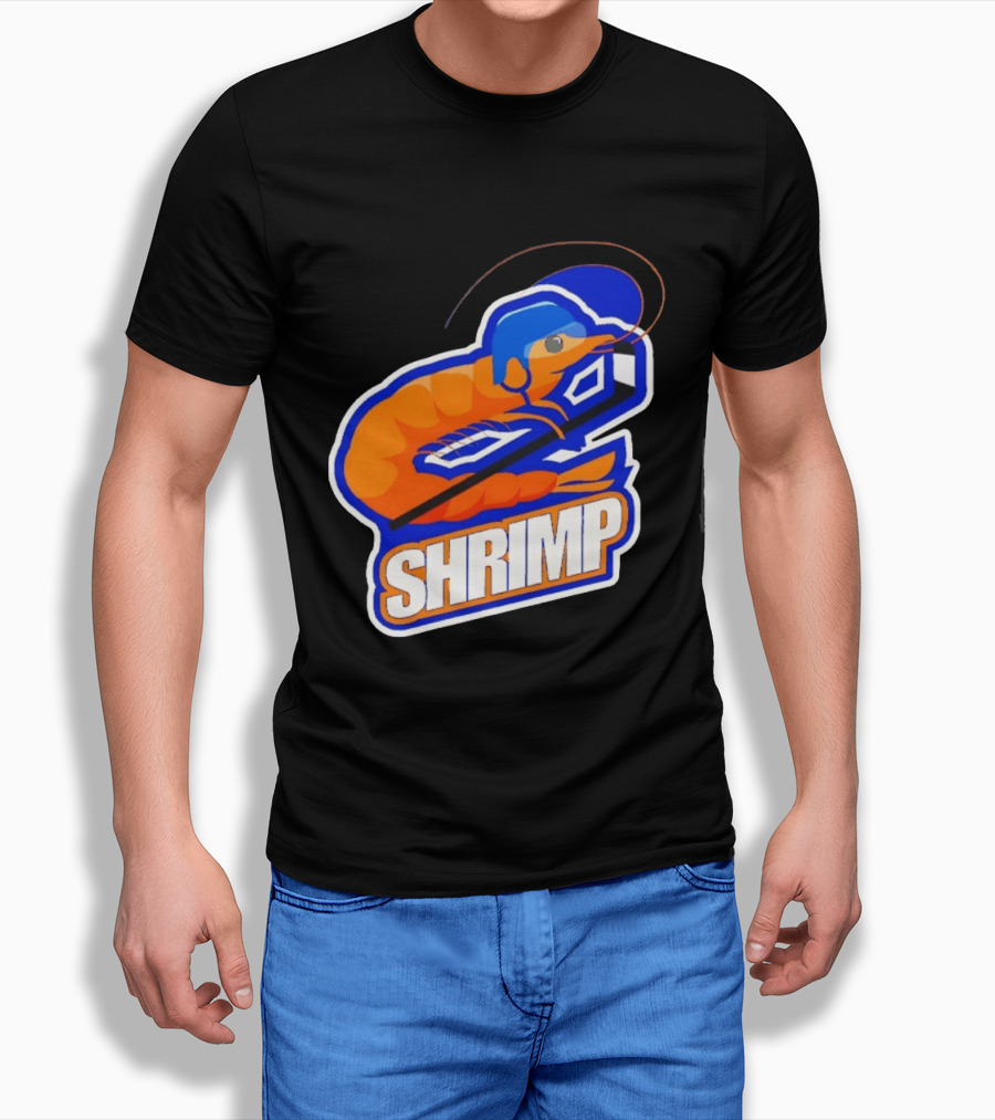 San Jose Shrimp Hockey Team Logo With Hockey Stick And Helmet T-Shirt