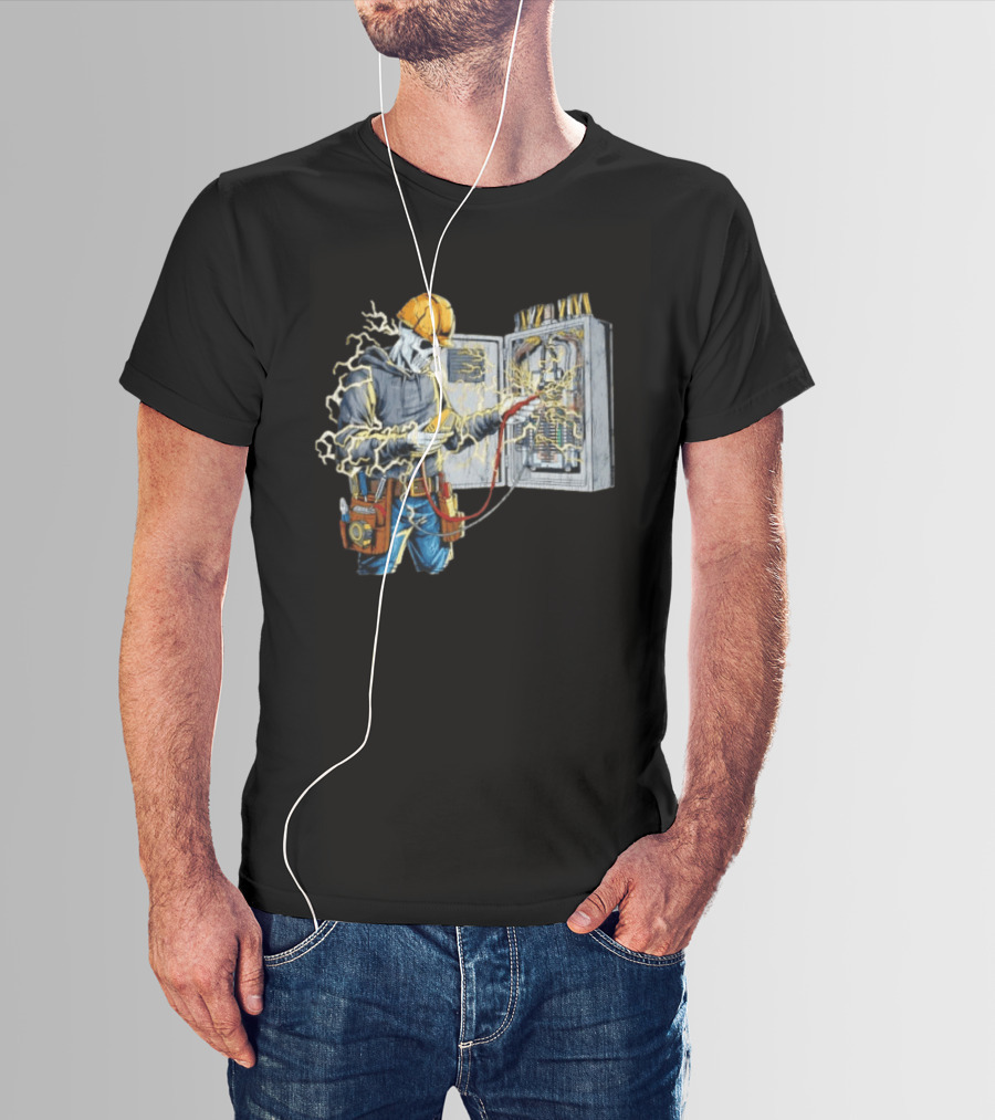 Skeleton Electrician Hard Hat Voltage Sparks T-Shirt