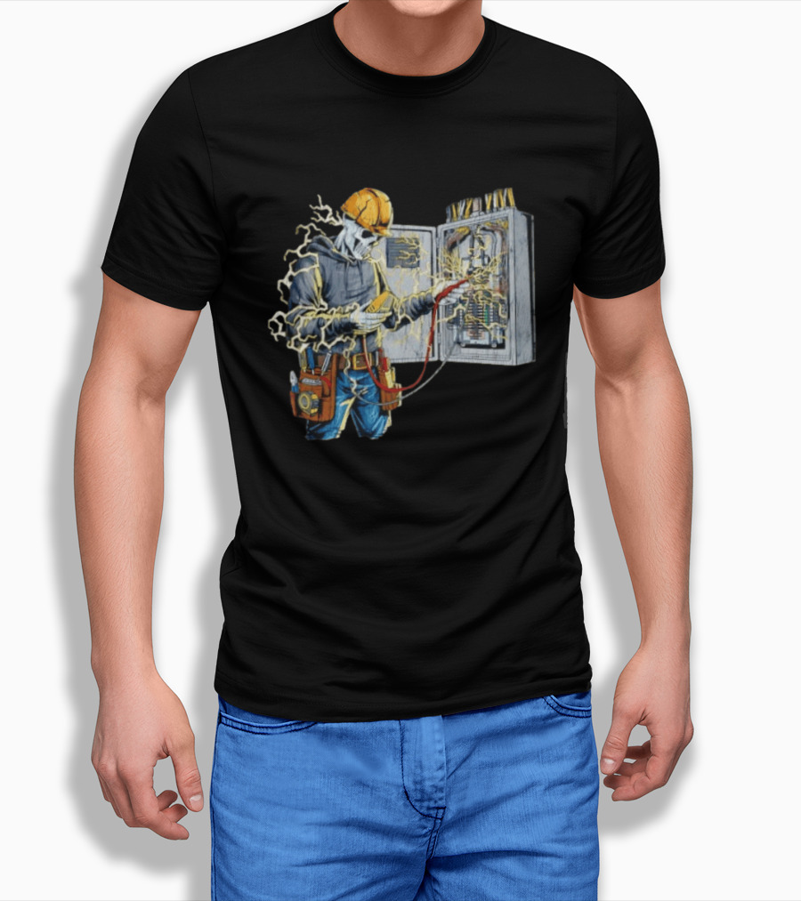 Skeleton Electrician Hard Hat Voltage Sparks T-Shirt