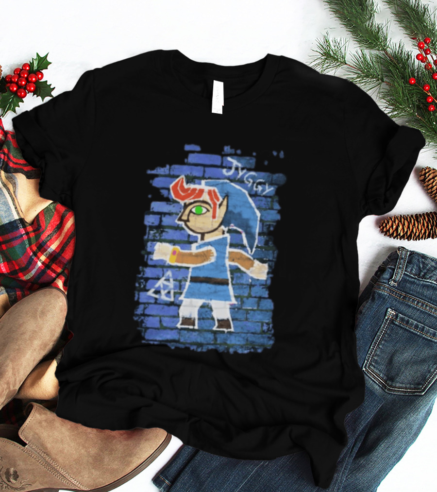 Jyggy ALBJ Character With Triforce On Blue Brick T-Shirt