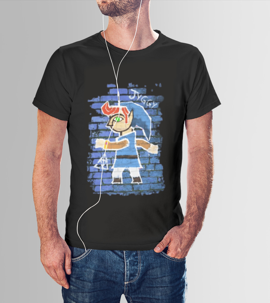 Jyggy ALBJ Character With Triforce On Blue Brick T-Shirt