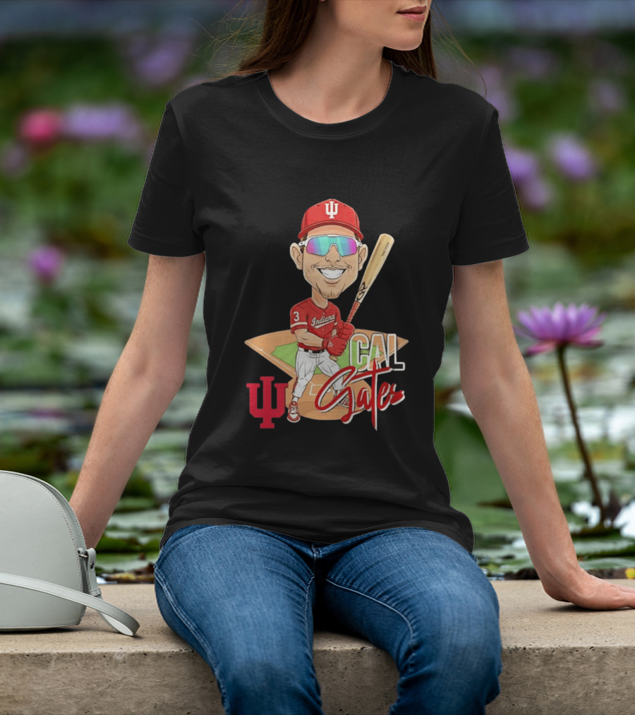 Cal Gates Indiana Hoosiers Baseball Caricature With Indiana University T-Shirt