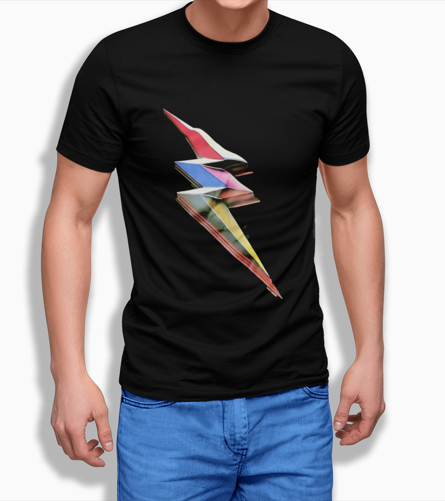 Geometric Prismatic Multicolor Lightning Bolt T-Shirt