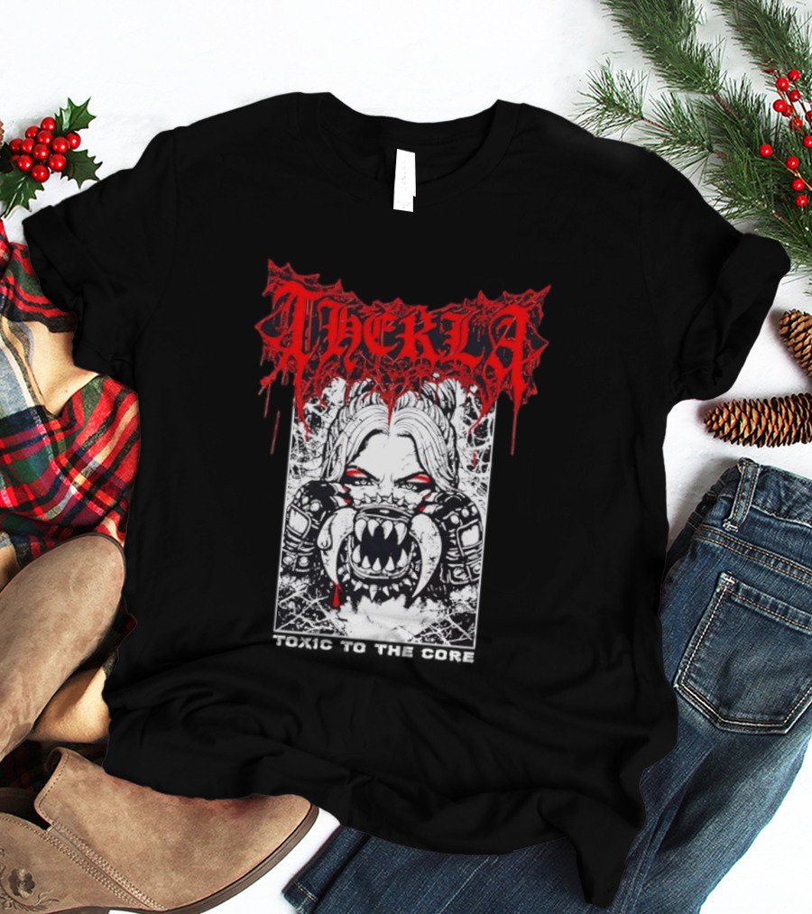 Therkla Toxic To The Core Female Demon Mouth Red Eyes Dripping Blood T-Shirt