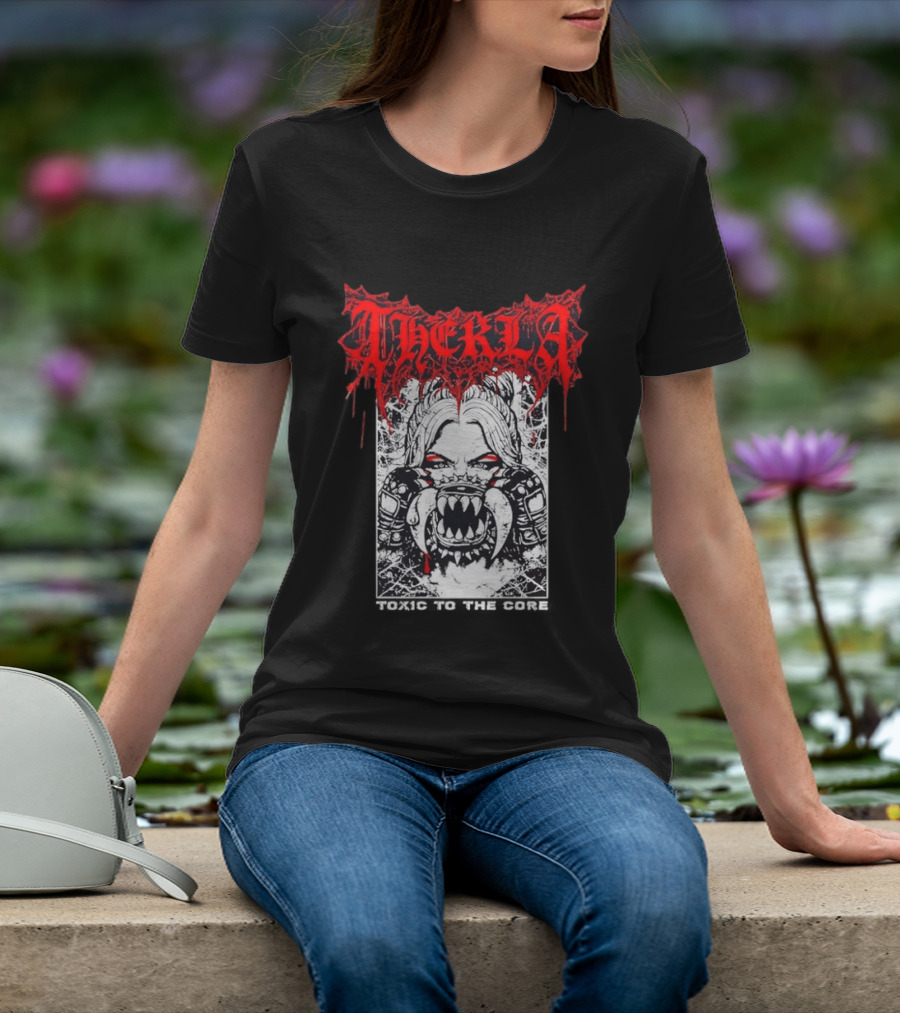 Therkla Toxic To The Core Female Demon Mouth Red Eyes Dripping Blood T-Shirt
