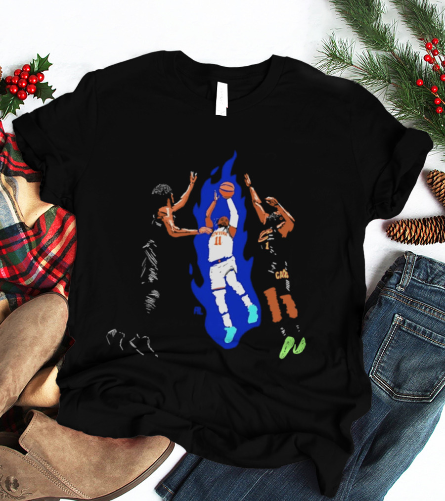 New York 11 Basketball Player Blue Flames Action Scene T-Shirt