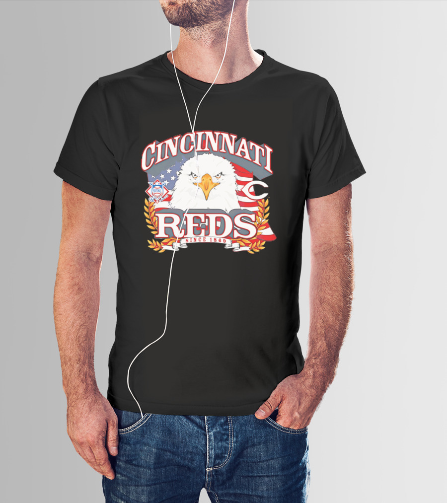 Cincinnati Reds National League Eagle American Flag Since 1869 T-Shirt