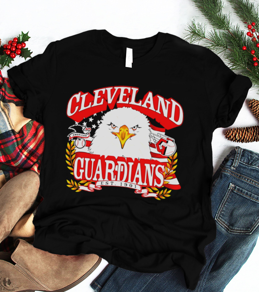 Cleveland Guardians Eagle And Baseball Stars Celebrating America's 250th Anniversary T-Shirt