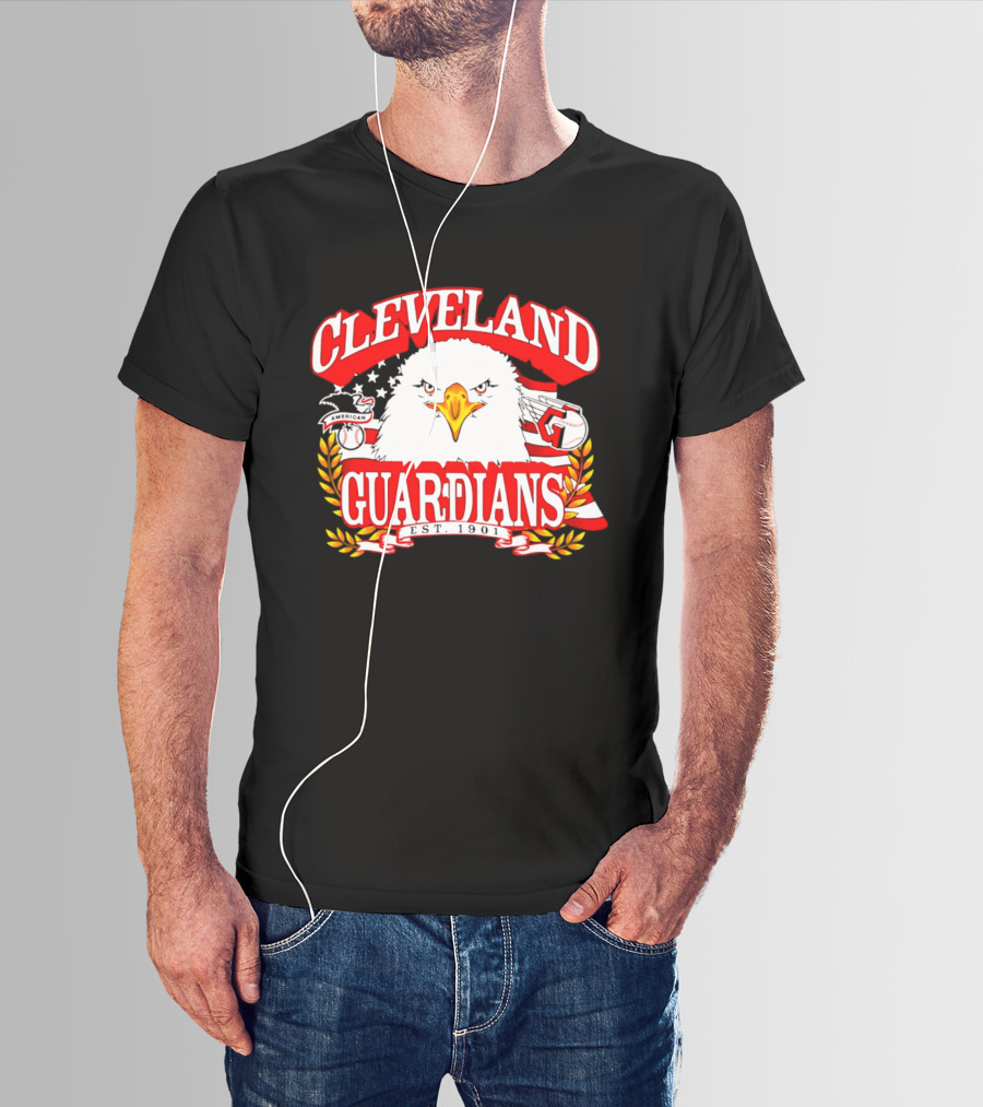 Cleveland Guardians Eagle And Baseball Stars Celebrating America's 250th Anniversary T-Shirt