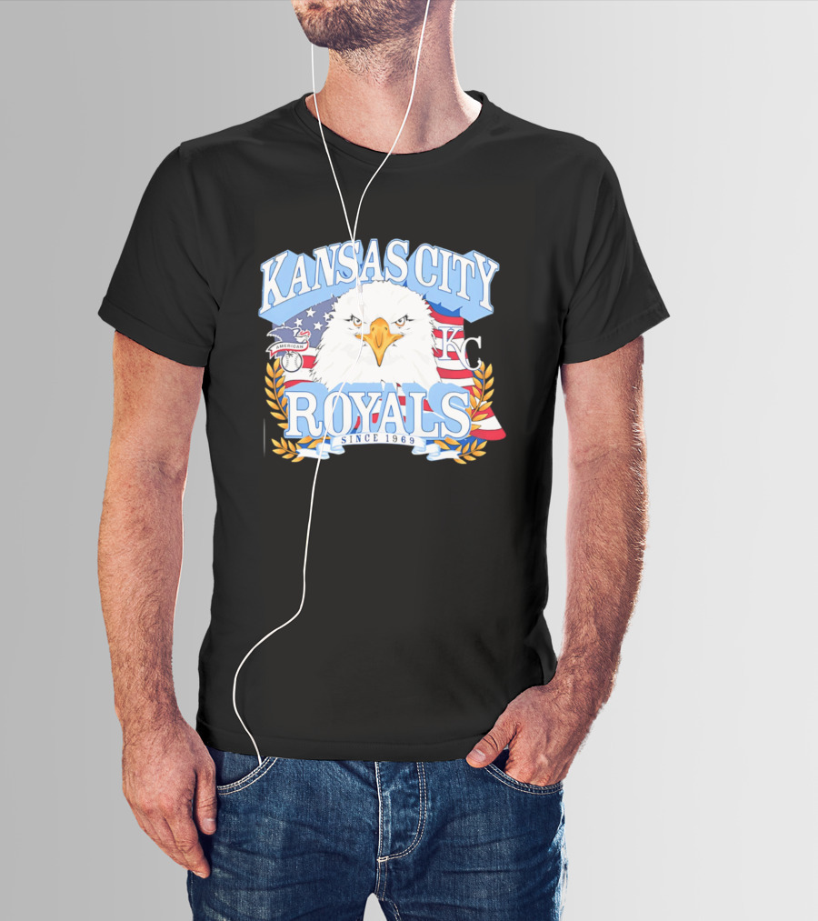 Kansas City Royals Eagle With American Flag Patriotic KC T-Shirt