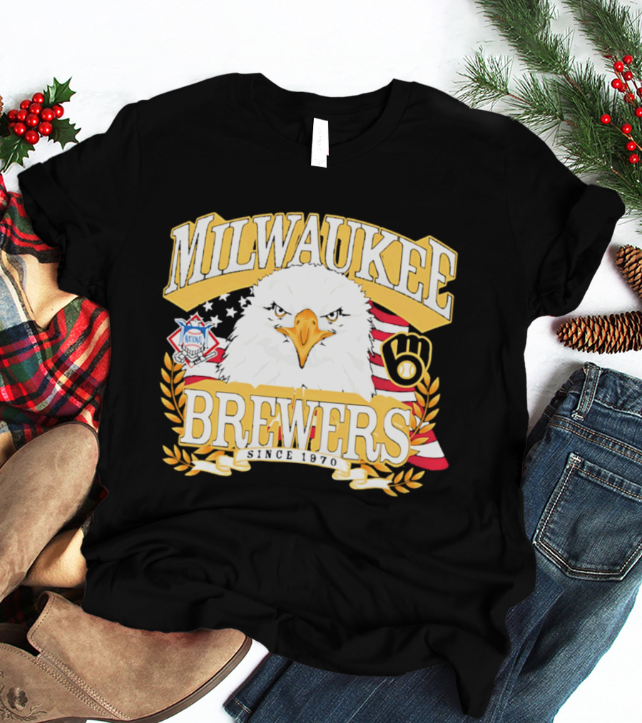 Milwaukee Brewers Eagle American Flag 250th Celebration T-Shirt