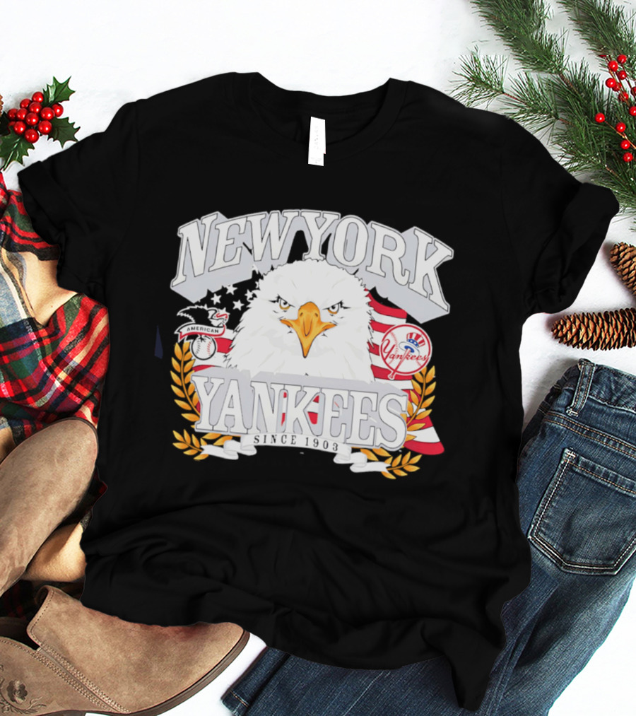 New York Yankees Americana Eagle Celebrating USA Flag With Baseball T-Shirt