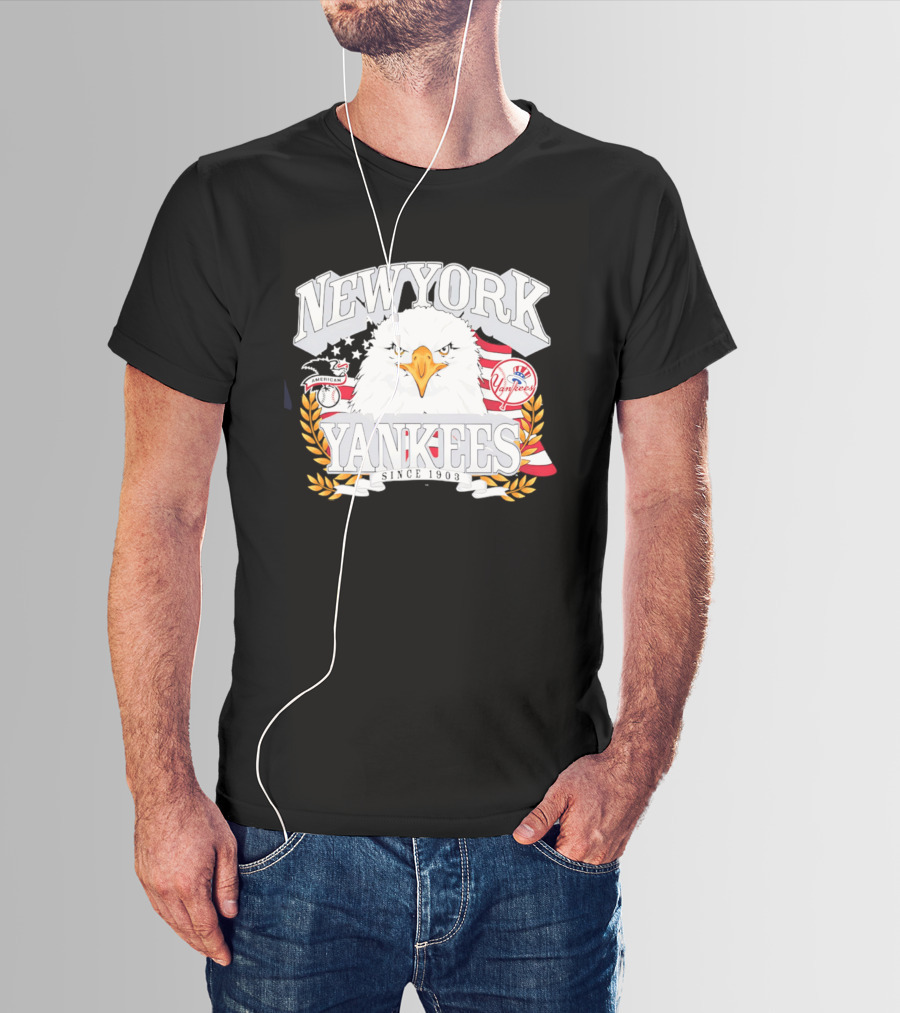 New York Yankees Americana Eagle Celebrating USA Flag With Baseball T-Shirt
