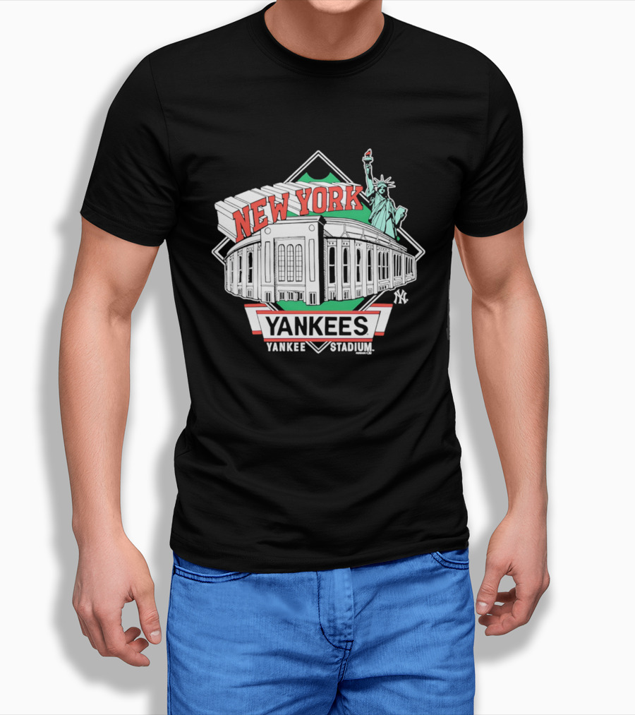 New York Yankees Yankee Stadium Facade Statue Of Liberty T-Shirt