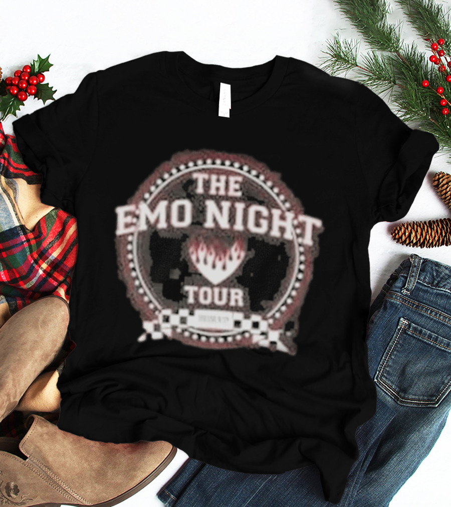 The Emo Night Tour Fraternity Fire Heart Checkered Circle T-Shirt