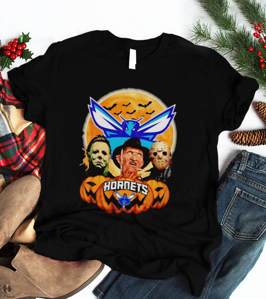 Halloween Horror Characters Freddy Jason Michael Myers Charlotte Hornets T-Shirt