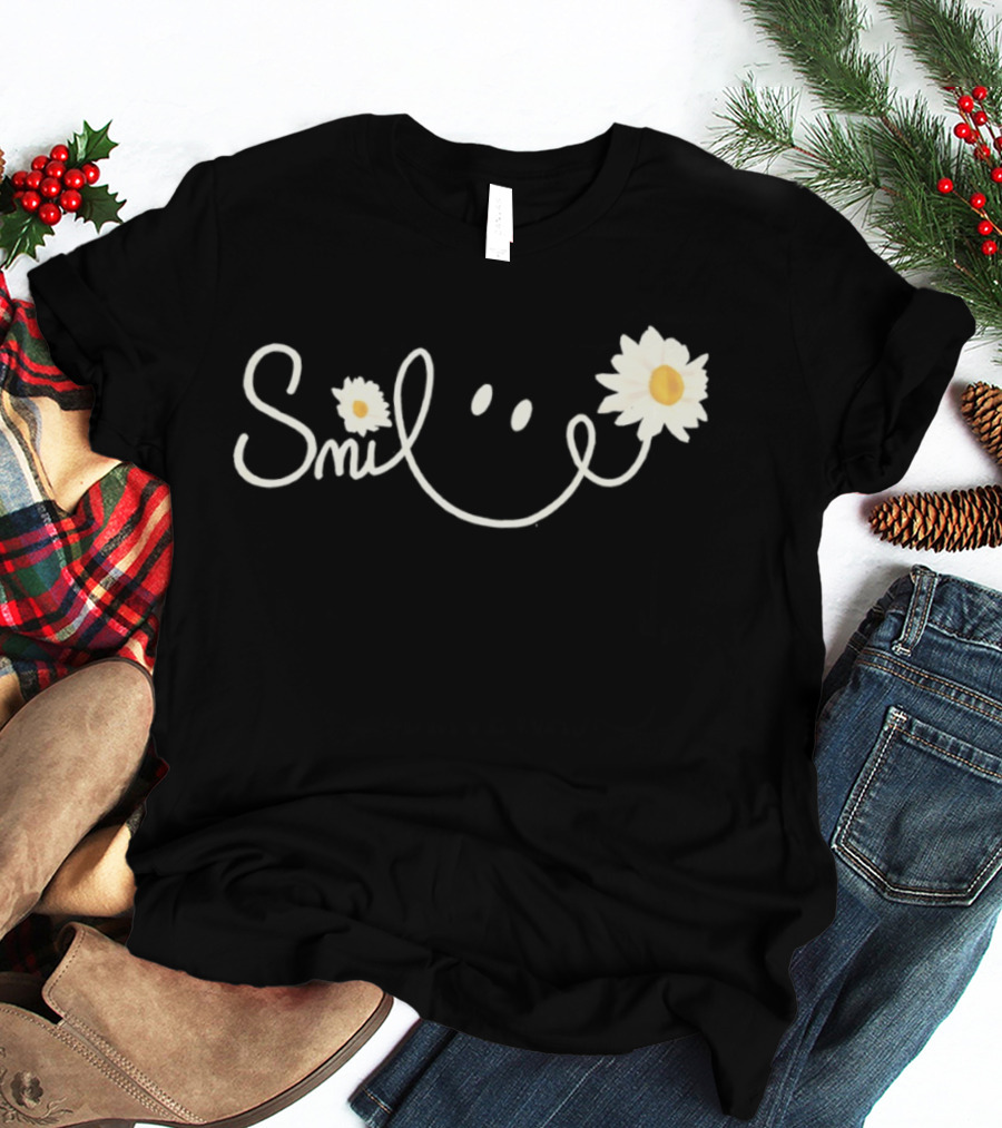 Smile Daisy Flower Icon With Happy Face T-Shirt