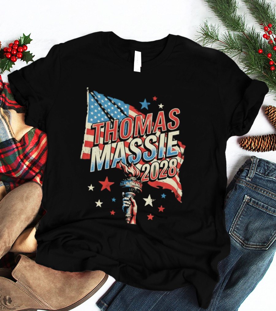 Thomas Massie 2028 American Flag Liberty Torch Stars T-Shirt