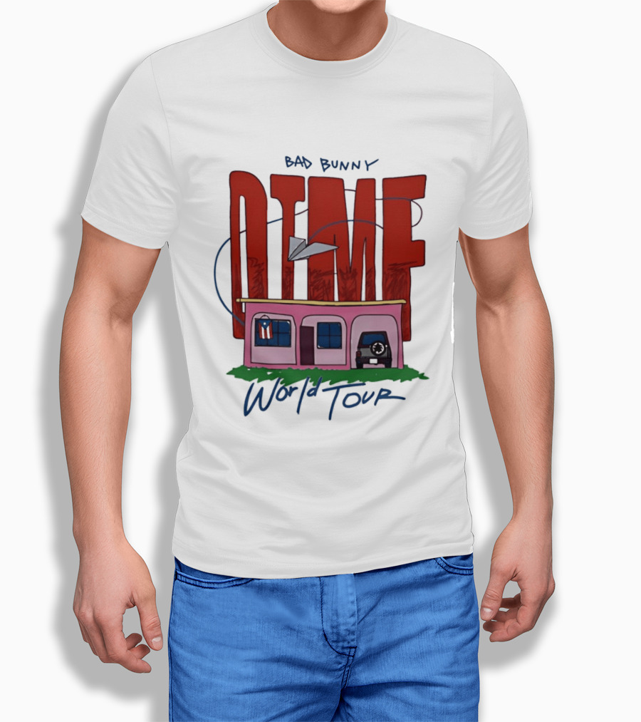 Bad Bunny Dtmf World Tour 2026 Paper Airplane Pink House Jeep T-Shirt