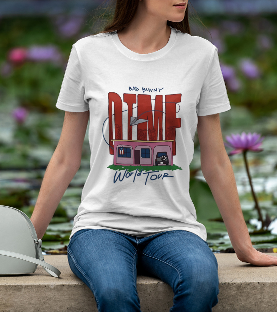 Bad Bunny Dtmf World Tour 2026 Paper Airplane Pink House Jeep T-Shirt