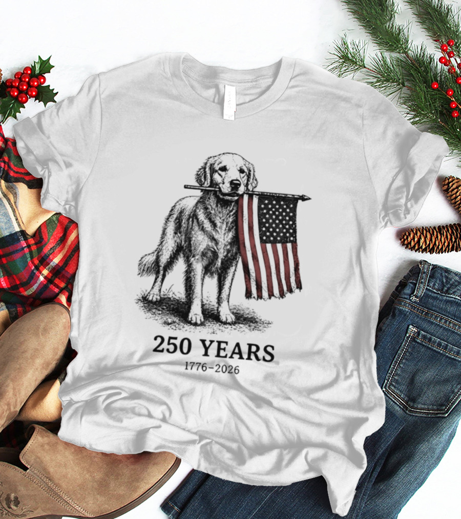 Golden Retriever American Flag 250 Years 1776 2026 T-Shirt