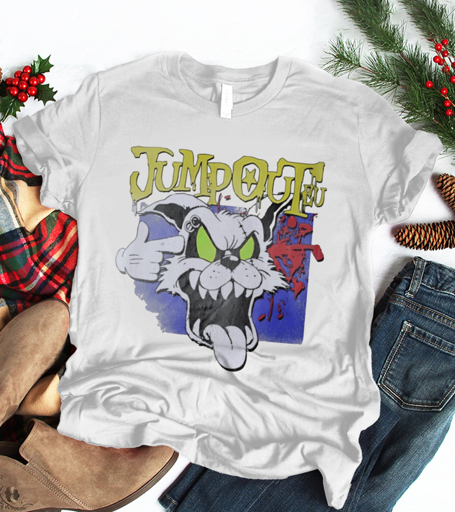 Jumpouteu Pop Culture Cat Creature Teeth Tongue Glove Eyes T-Shirt