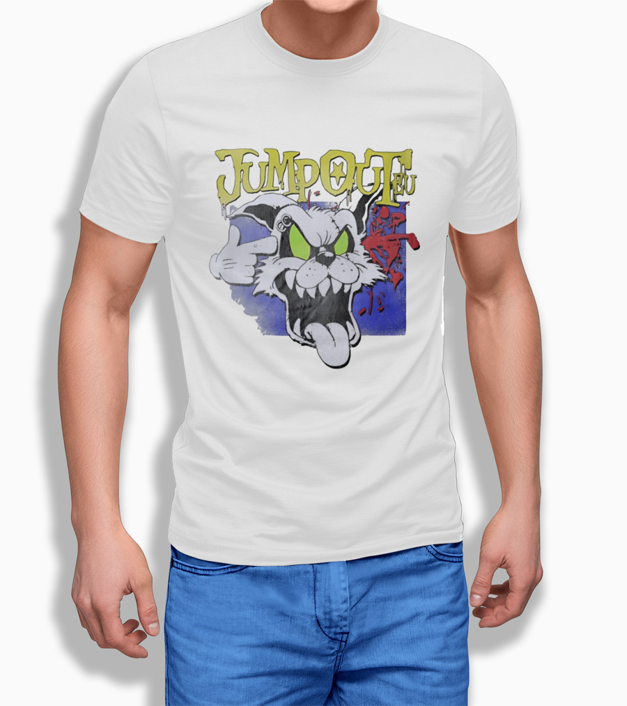 Jumpouteu Pop Culture Cat Creature Teeth Tongue Glove Eyes T-Shirt