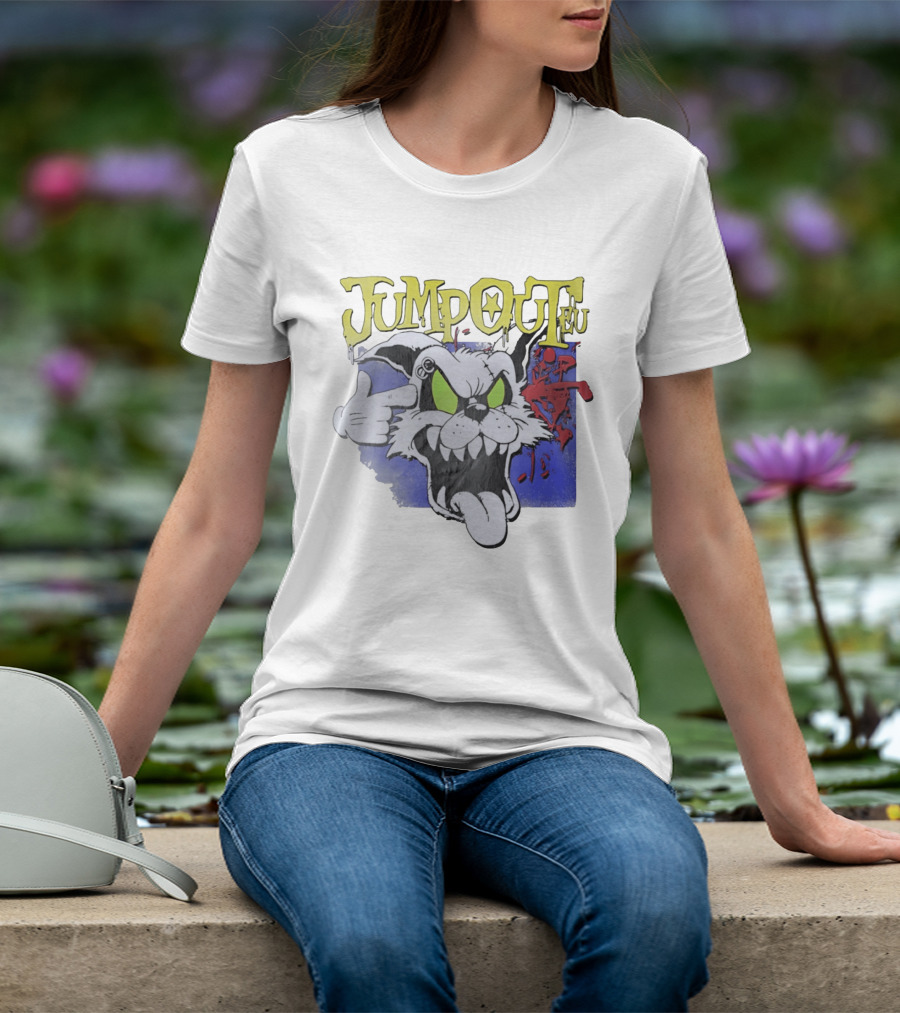 Jumpouteu Pop Culture Cat Creature Teeth Tongue Glove Eyes T-Shirt