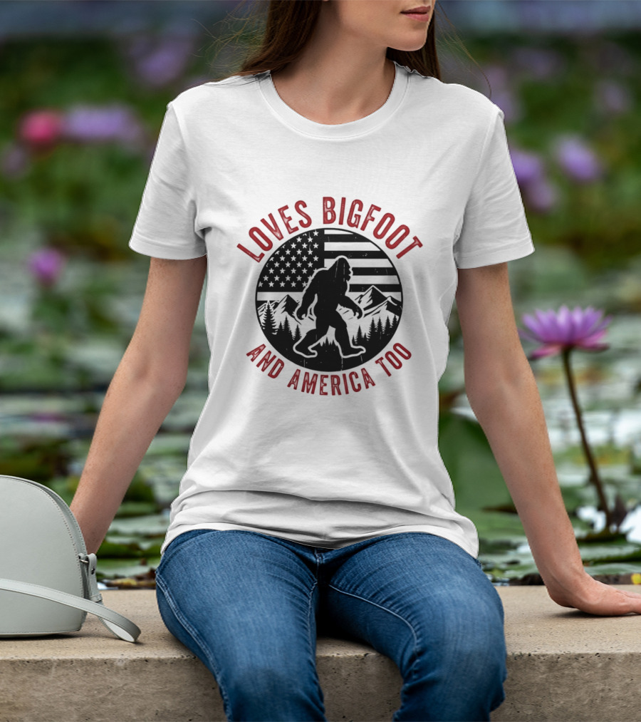 Sasquatch Cryptozoology America Loves Bigfoot And United States Too T-Shirt