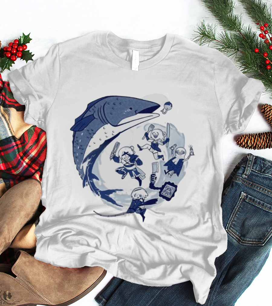 NieR Automata 2B Fishing Cooking Game Characters Wave T-Shirt