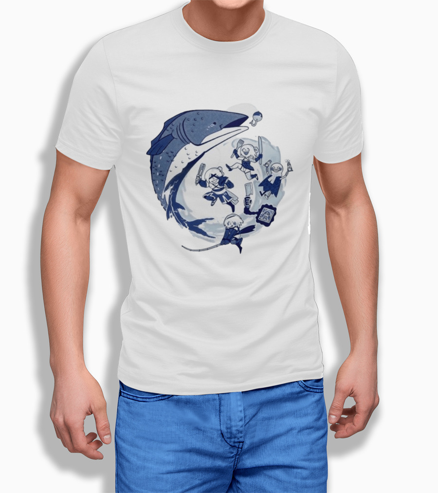 NieR Automata 2B Fishing Cooking Game Characters Wave T-Shirt