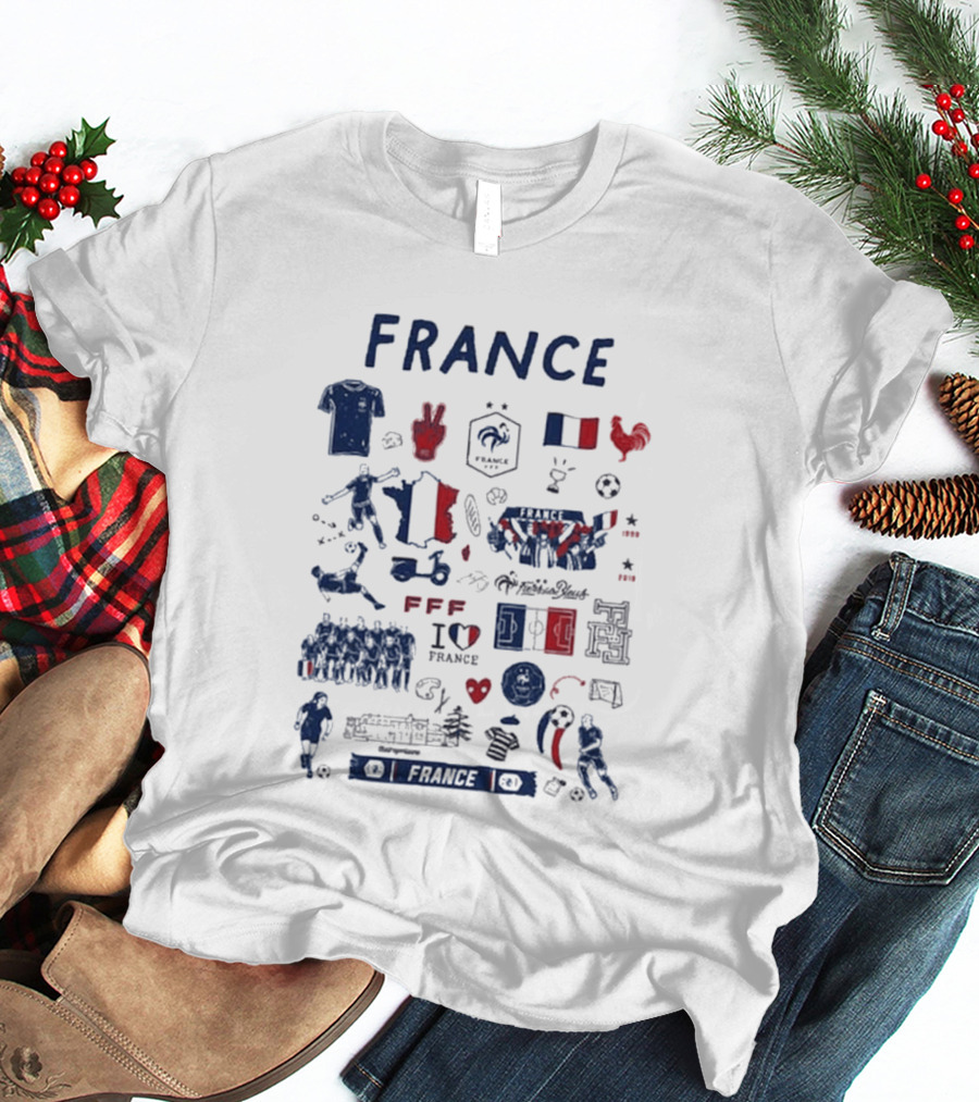 France National Team Vive La Fete Women's Impressions I Heart France Football Rooster Peace V Marque Repere Block Letters FFF T-Shirt