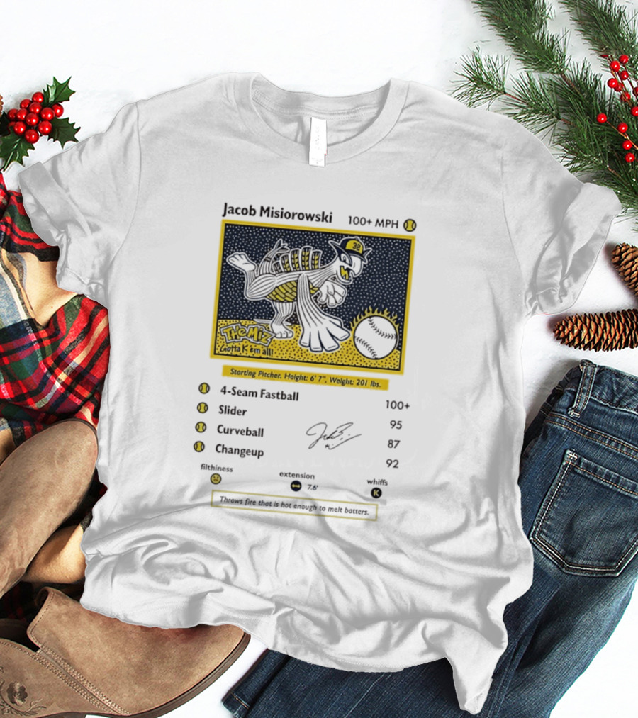 Jacob Misiorowski Milwaukee Brewers The Miz 100+ MPH Fastball Card T-Shirt