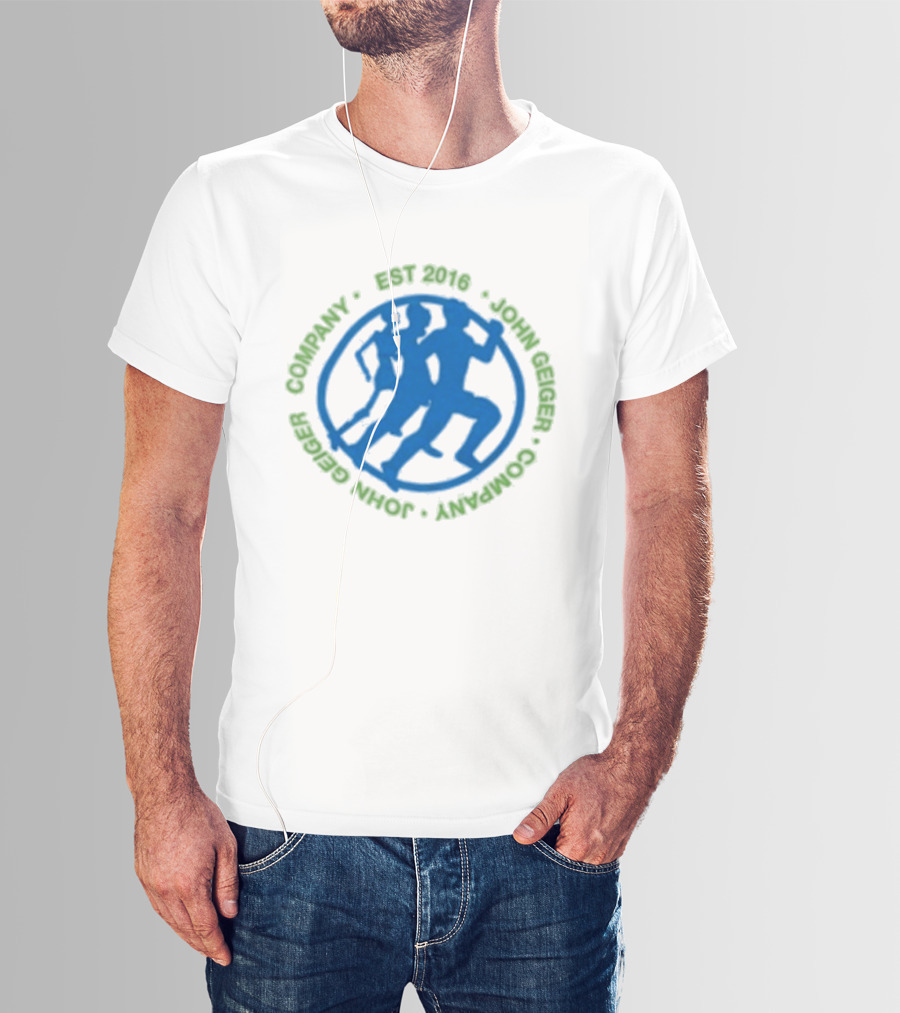 John Geiger Company Est 2016 Blue Running Figures T-Shirt