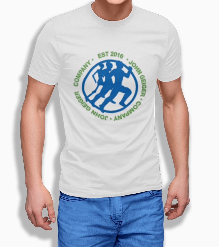 John Geiger Company Est 2016 Blue Running Figures T-Shirt