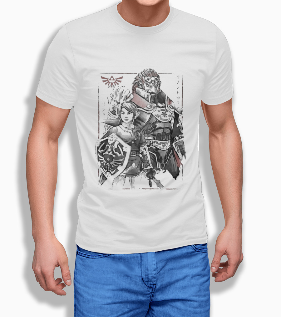 Legend Of Zelda Link Ganondorf Japanese Sumi Art Hyrule Crest T-Shirt