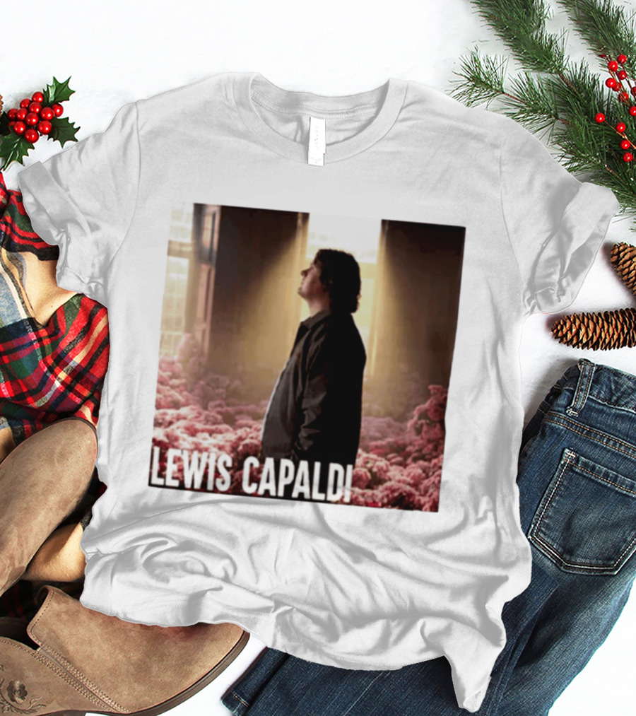 Lewis Capaldi Standing In Floral Scene With Sunlight In Concert Photo T-Shirt