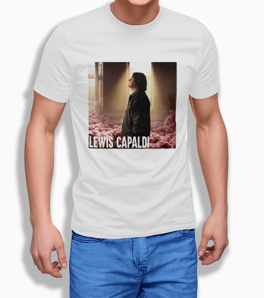 Lewis Capaldi Standing In Floral Scene With Sunlight In Concert Photo T-Shirt