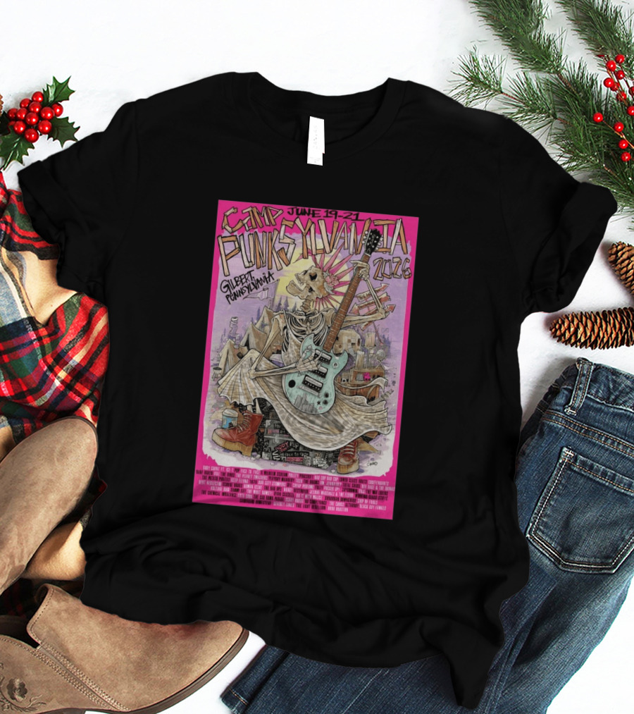 Camp Punksylvania Gilbert Pennsylvania June 19 21 2026 Skeleton Guitar T-Shirt