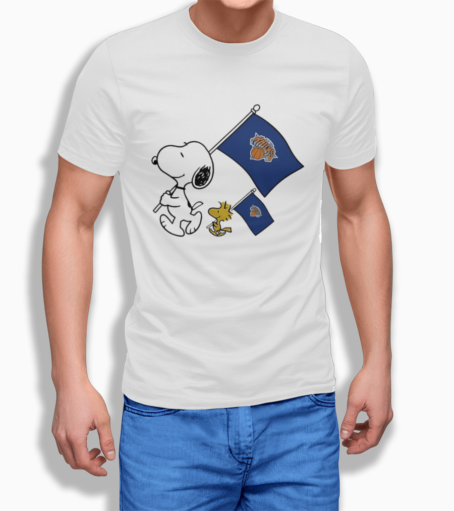 Snoopy Woodstock New York Knicks Flags Cheer T-Shirt