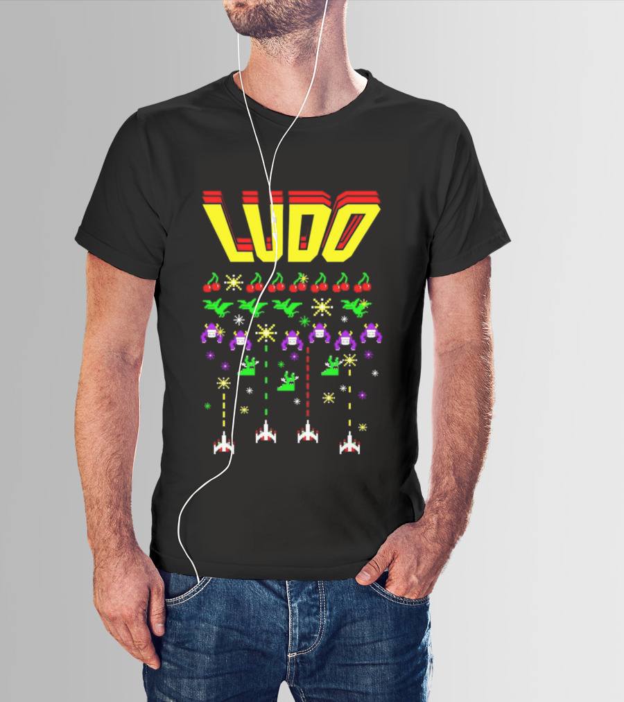 Ludo Arcade Halludoween 2026 Retro Gaming Cherries Spaceships T-Shirt